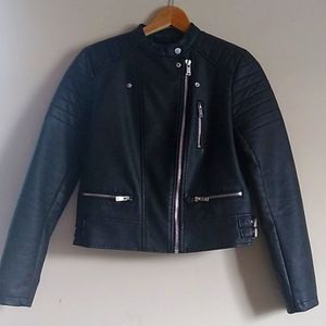 Zara black faux leather motorcycle jacket